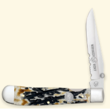 Whiskey Bent Knives Trapper Lock Knife w/Clip Point Blade, Carved Burnt Bone Handle (WB16-16)