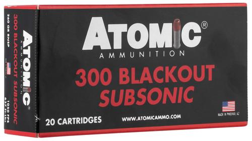 Atomic Rifle Ammunition 00478, 300 Blackout, Round Nose Soft Point Boat Tail, 260 gr, 1050 fps, 20 Rd/Bx