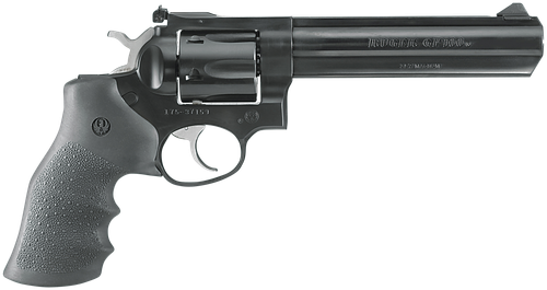 Ruger GP100 Double Action Revolver 1704, 357 Magnum, 6 in, Black Hogue Monogrip, Blue Steel Finish, 6 rd, Adj Sights