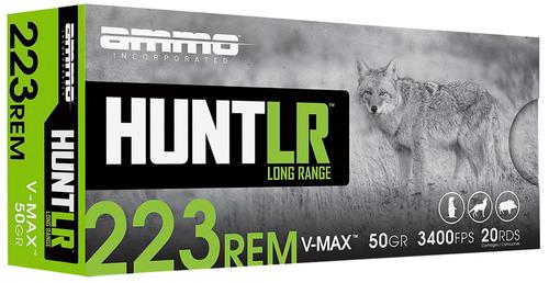Ammo Inc Hunt Rifle Ammunition 223050VMXA20, 223 Remington, V-Max, 50 gr, 3400 fps, 20 Rd/Bx