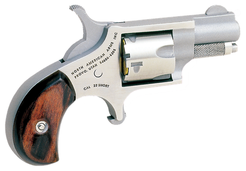 North American Mini-Revolver 22S, 22 Short, 1-1/8", Rosewood Grip, Stainless Finish, 5 Rd