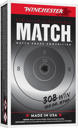 Winchester Match Elite Marksman Rifle Ammunition S308M2, 308 Win, Sierra MatchKing BTHP, 169 gr, 2755 fps, 20 Rd/Bx