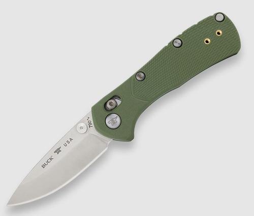 Buck Knives 0790GRS1-B, 790 Mini Range Pro, Satin finished drop point, Green glass filled nylon textured handles