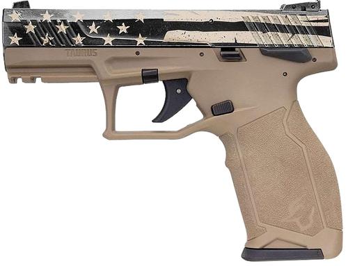 Taurus TX22 Full Size Pistol 1TX2214110USD, 22 LR, 4.10", FDE w/Black Controls, American Flag Slide, 10 Rds
