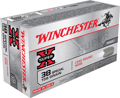 Winchester Super-X Pistol Ammunition X38S1P, 38 Special, Lead Round Nose (RN), 158 GR, 755 fps, 50 Rd/bx