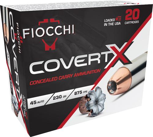 Fiocchi CovertX Pistol Ammunition 45CCWB, 45 Auto, JHP, 230 gr, 875 fps, 20 Rd/Bx