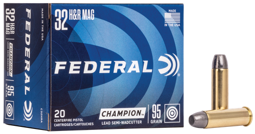 Federal Personal Defense Pistol Ammunition C32HRA, 32 H & R Mag, Lead Semi-Wadcutter, 95 GR, 1030 fps, 20 Rd/bx