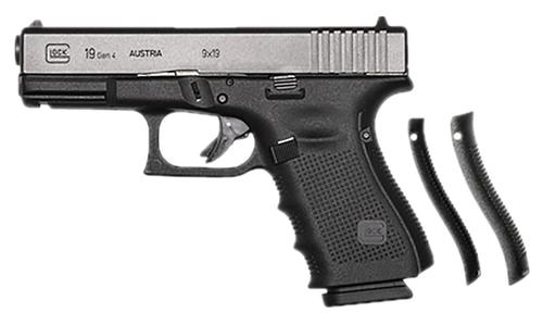 Glock G19 Gen4 Pistol UG1950713, 9mm Luger, 4.02in, Interchangeable Backstrap, Black Finish, 15 Rds