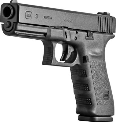 Glock 21 Standard SF Pistol w/Glock Rail PF2150201, 45 ACP, 4.60 in, Polymer Grip, Black Finish, Fixed Sights, 10 Rd