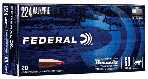 Federal Varmint & Predator Rifle Ammunition V224VLKVM60, 224 Valkyrie, Hornady V-Max (VMX), 60 gr, 3300 fps, 20 Rd/Bx