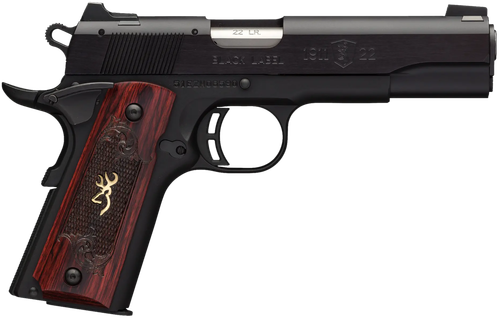 Browning 1911-22 Black Label Medallion Pistol 051851490, 22 Long Rifle (LR), 4.25", Rosewood Grips, Matte Black Finish, 10 Rds