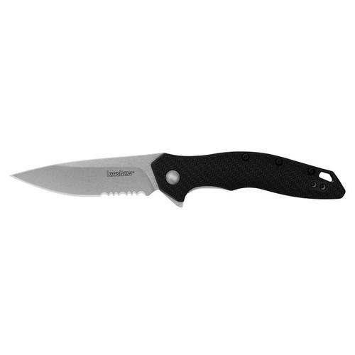 Kershaw Shoreline Folding Knife, Serrated Satin Blade, Black Handle (1845ST)