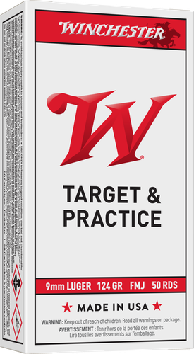 Winchester USA Pistol Ammunition USA9MM, 9mm, Full Metal Jacket (FMJ), 124 GR, 1140 fps, 50 Rd/bx