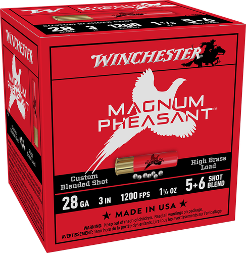 Winchester Magnum Pheasant Shotshells, 28 Gauge, 3", 1 1/8 oz, 1200 fps, 5/6 Blended, 25 Rds/box