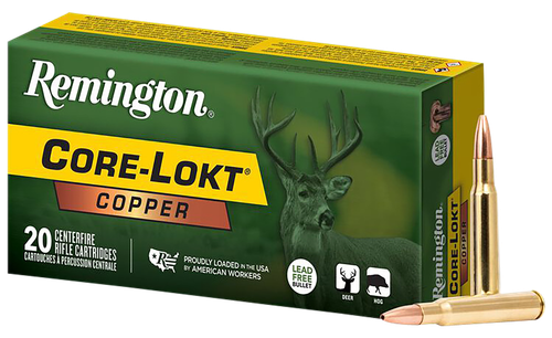 Remington Core-Lokt Copper Rifle Ammunition R27853, 30-06 Springfield, Copper Hollow Point, 150 gr, 2910 fps, 20 Rd/Bx
