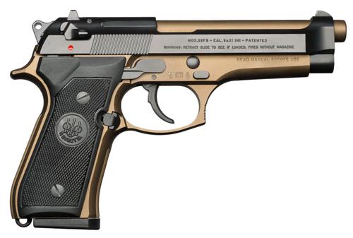 Beretta 92FS Pistol JS92F340M, 9mm, 4.90", Black Laminate Wood Grips, Burnt Bronze Cerakote Two-Tone Finish, 15 Rds