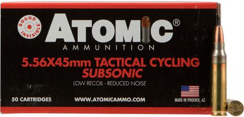Atomic Tactical Cycling Subsonic Rifle Ammunition 00408, 5.56 NATO, Soft Point, 112 GR, 1050 fps, 50 Rds/Bx