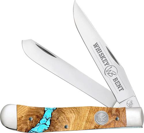 Whiskey Bent Knives Trapper Knife w/Clip Point & Spey Blade, Turquoise River Handle (WB11-14)