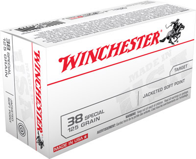 Winchester USA Pistol Ammunition USA38SP, 38 Special, Jacketed Soft Point (SP), 125 GR, 850 fps, 50 Rd/bx