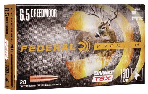 Federal Premium Barnes TSX Rifle Ammunition P65CRDBTSX1, 6.5 Creedmoor, Barnes TSX, 130 GR, 2825 fps, 20 Rds/Bx
