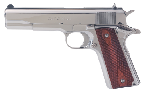 Colt Government Pistol, 45 ACP, 5 in, Rosewood Grip, Polished Stainless Finish, 8 Rd