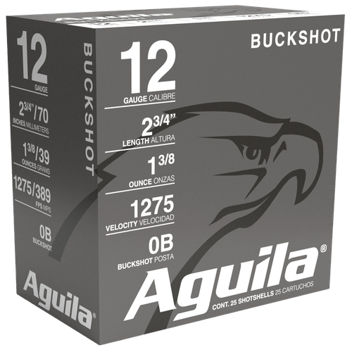 Aguila High Velocity Buckshot Shotshells 1C1200BA, 12 Gauge, 2-3/4", 1 3/8 oz, #0 Buck, 1275 fps, 25 Rds/Bx