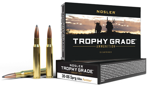 Nosler Trophy Grade Rifle Ammunition 60055, 30-06 Springfield, Partition, 150 GR, 3000 fps, 20 Rd/bx