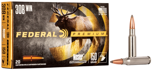 Federal Premium Vital-Shok Rifle Ammunition P308S, 308 Winchester, Nosler Partition, 150 GR, 2840 fps, 20 Rd/bx
