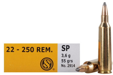 Sellier & Bellot Rifle Ammunition SB22250B, 22-250 Remington, Soft Point (SP), 55 GR, 20 Rd/bx