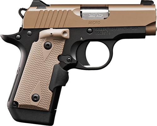 Kimber 3300209 Micro Carry Desert Tan (NS) Pistol, 380 ACP, 2-3/4 in Barrel, Desert Tan KimPro Slide, Night Sights