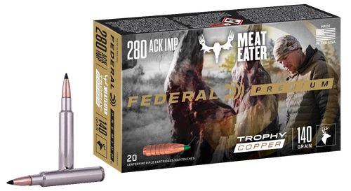 Federal Premium Trophy Copper Rifle Ammunition P280AITC1, 280 Ackley Improved, Trophy Copper, 140 GR, 2930 fps, 20 Rds/Bx