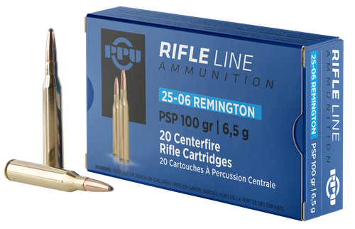 Prvi Partizan Rifle Ammunition PP2506P, 25-06 Rem, Pointed Soft Point, 100 gr, 3230 fps, 20 Rd/Bx