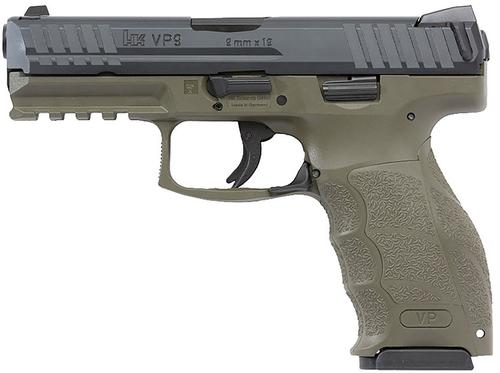 Heckler & Koch VP9 Pistol 81000234, 9mm, 4.09", OD Green Grips, Black Finish, 17 Rds, Night Sights