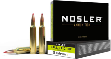 Nosler Trophy Grade Rifle Ammunition 43463, 28 Nosler, Ballistic Tip, 160 GR, 3200 fps, 20 Rd/Bx