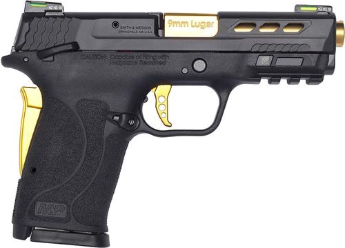 Smith and Wesson M&P Performance Center Shield EZ M2.0 Pistol 13227, 9mm, 3.80", Black Polymer Grips, Black/Gold Finish, 8 Rds