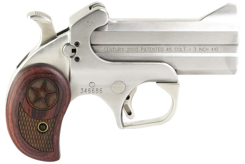 Bond Arms Century 2000 Derringer BAC2K, 410 GA / 45 Long Colt, 3-1/2", Lam Rosewood/Black Ash Grip, Satin Stainless Finish, 2 Rds
