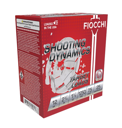 Fiocchi Shooting Dynamics Heavy Clay Target Loads 12SD18X7, 12 Gauge, 2-3/4", 1 1/8 oz, 1250 fps, #7.5 Lead Shot, 25 Rds/Bx