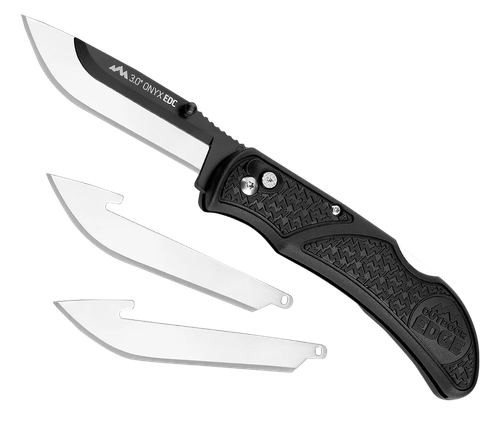 Outdoor Edge Onyx-Lite Drop Point Tanto Folding Knife w/Plain Edge & Polymer Black Handle (OX30C)