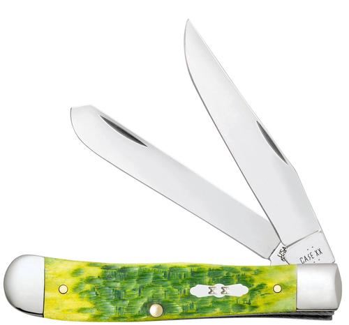 Case Peach Seed Jig Green Apple Bone Trapper Pocket Knife (27860)
