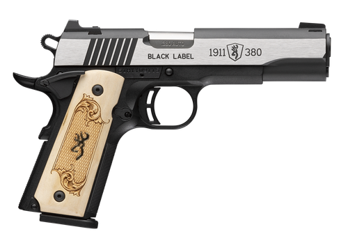 Browning Arms 1911 Black Label Medallion Pistol 051998492, 380 ACP, 4.25", Maple Wood Grips, Brushed Stainless Finish, 10 Rds