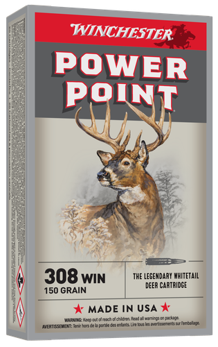 Winchester Super-X Rifle Ammunition X3085, 308 Winchester, Power-Point, 150 GR, 2820 fps, 20 Rd/bx