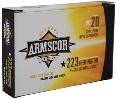 Armscor Rifle Ammunition AC223-1N, 223 Remington, Full Metal Jacket, 55 GR, 20 Rd/bx