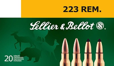 Sellier & Bellot Rifle Ammuntion SB223B, 223 Remington, Soft Point (SP), 55 GR, 3301 fps, 20 Rd/bx