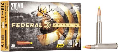 Federal Premium Vital-Shok Rifle Ammunition P270F, 270 Winchester, Nosler Ballistic Tip, 130 GR, 3060 fps, 20 Rd/bx