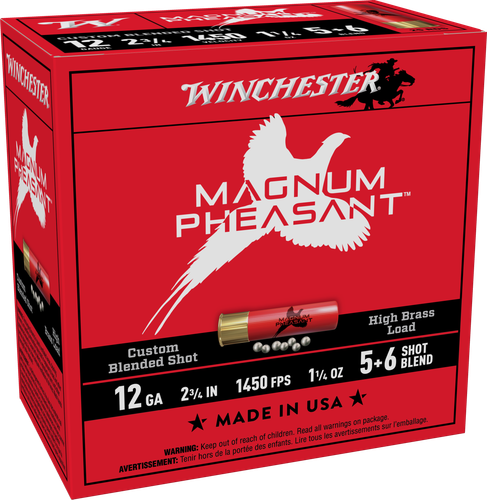 Winchester Magnum Pheasant Shotgun Shells, 12 Gauge, 2-3/4", 1-1/4 oz, 1450 fps, #5/6 Blended Shot, 25 Rds/Bx