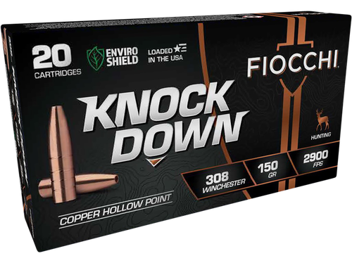 Fiocchi Knock Down Rifle Ammunition, 308 Win, Hollow Point, 150 gr, 2900 fps, 20 Rd/Bx