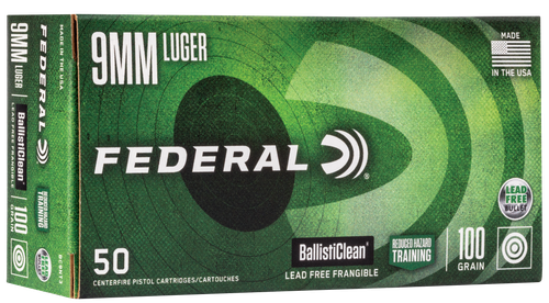 Federal Cartridge Pistol Ammunition BC9NT3, 9mm Luger, Non-Lead, 100 gr, 1240 fps, 50 Rd/Bx