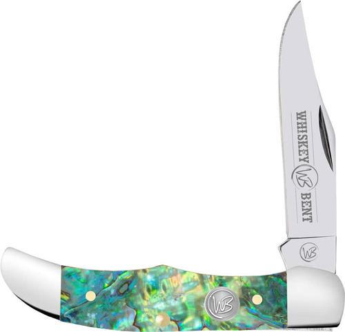 Whiskey Bent Knives Mini Hunter Knife w/Single Clip Blade, Green Abalone Handle (WB14-03)