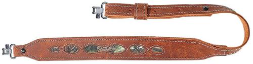 AA&E Leathercraft Leather Brown Genuine Distressed Leather Long Taper Gunsling with Realtree Edge Camo Inlay and Swivels 8502102S210