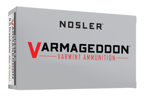Nosler Varmageddon Rifle Ammunition 65175, 6.5 Creedmoor, Flat Base Tipped, 90 gr, 3300 fps, 20 Rd/Bx